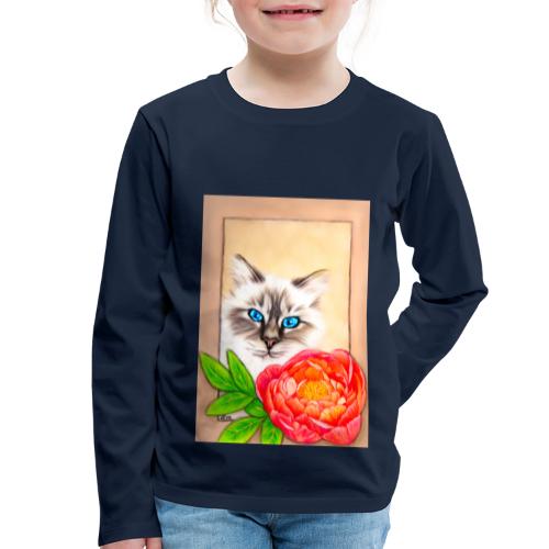 Kissa pionin kanssa - Lasten premium pitkähihainen t-paita
