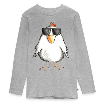 Huhn mit cooler Sonnenbrille - Hahn - Gockel - Teenager Premium Bio Langarmshirt - Grau meliert - Vorne
