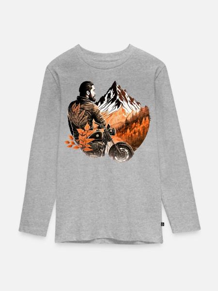 Motorrad Berge / Motorradfahrer - Teenager Premium Bio Langarmshirt - Grau meliert