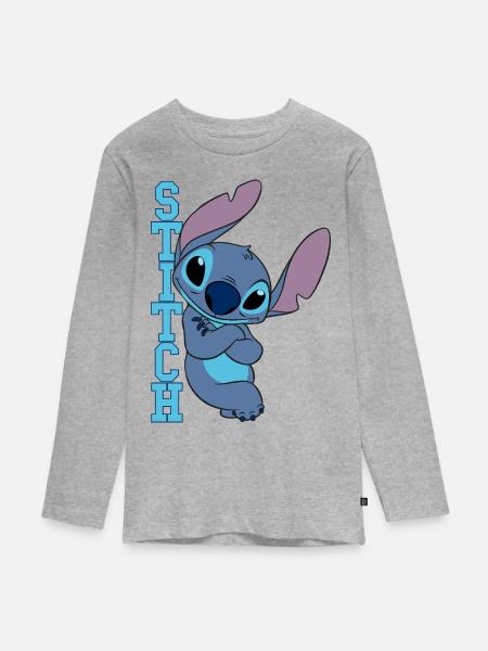 Lilo & Stitch Schriftzug Mit Stitch - Teenager Premium Bio Langarmshirt - Grau meliert