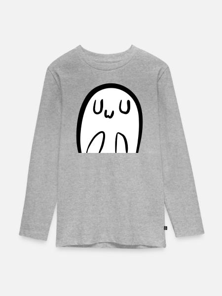 Cute UwU Ghost - Teenager Premium Bio Langarmshirt - Grau meliert