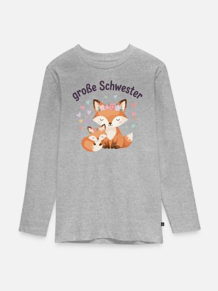 Große Schwester Fuchs mit Blumenkranz - Teenager Premium Bio Langarmshirt - Grau meliert