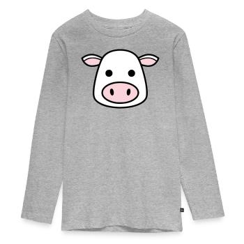 Mignonne Tête de Vache Visage Vector de la BD - T-shirt manches longues Premium Ado - gris chiné - Devant