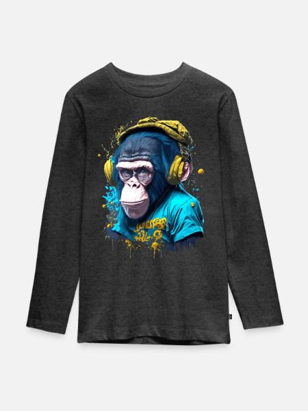 Kultiger Affe - Teenager Premium Bio Langarmshirt - Anthrazit meliert