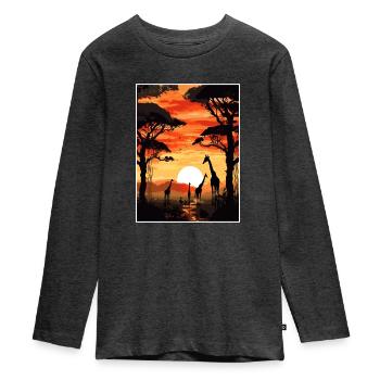 Africa Travel Poster Souvenir Postcard Painting - Teenager Premium Organic Long Sleeve Shirt - heather anthracite - Front - AI Model Kid Female (0cm)