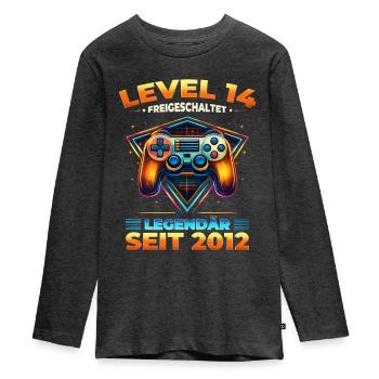 14. Geburtstag Gamer Shirt Level 14 freigeschaltet - Teenager Premium Bio Langarmshirt - Anthrazit meliert - Vorne - AI Model Kid Female (0cm)