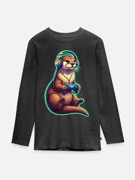 Otter Lustige Videospiele - Teenager Premium Bio Langarmshirt - Anthrazit meliert