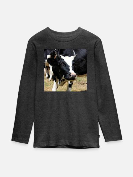 Kuh Poster - Teenager Premium Bio Langarmshirt - Anthrazit meliert