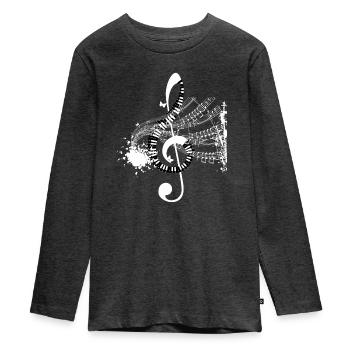 Notenwirbel und Partitur-Splash - Teenager Premium Bio Langarmshirt - Anthrazit meliert - Vorne - AI Model Kid Female (0cm)