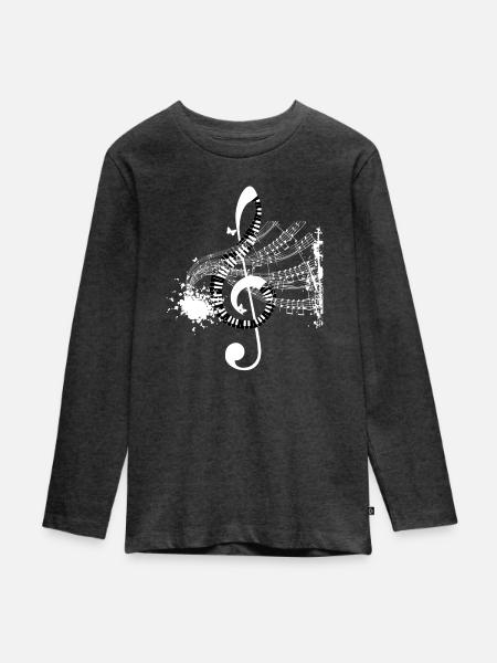 Notenwirbel und Partitur-Splash - Teenager Premium Bio Langarmshirt - Anthrazit meliert