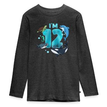 12. Geburtstag Unterwasserwelt - Teenager Premium Bio Langarmshirt - Anthrazit meliert - Vorne - AI Model Kid Female (0cm)