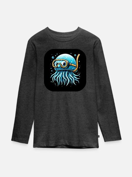 Krake mit Taucherbrille Comic - Teenager Premium Bio Langarmshirt - Anthrazit meliert