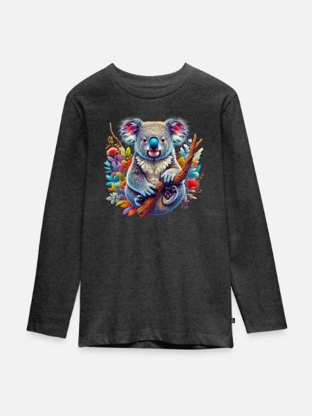 Koala - Teenager Premium Bio Langarmshirt - Anthrazit meliert