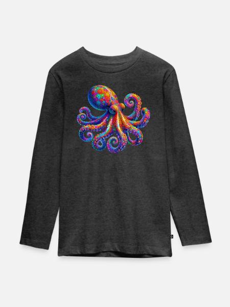 Krake - Teenager Premium Bio Langarmshirt - Anthrazit meliert
