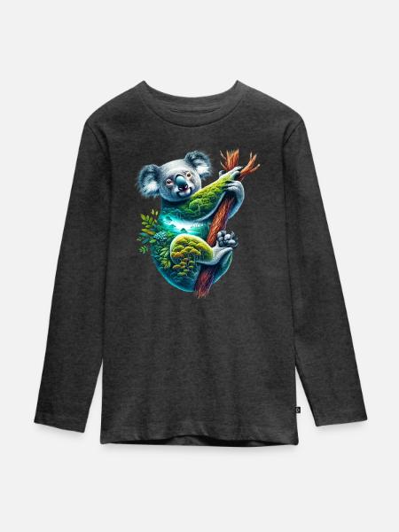 Koala - Teenager Premium Bio Langarmshirt - Anthrazit meliert