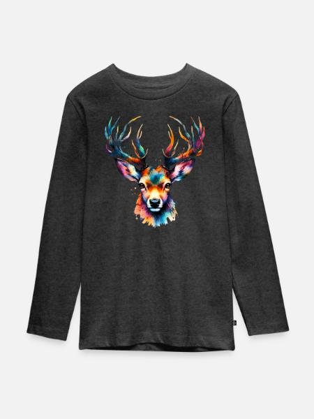 Hirsch - Teenager Premium Bio Langarmshirt - Anthrazit meliert