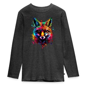 Fuchs Pop Art Bunt Fuchsliebhaber Rotfuchs Füchse - Teenager Premium Bio Langarmshirt - Anthrazit meliert - Vorne - AI Model Kid Female (0cm)