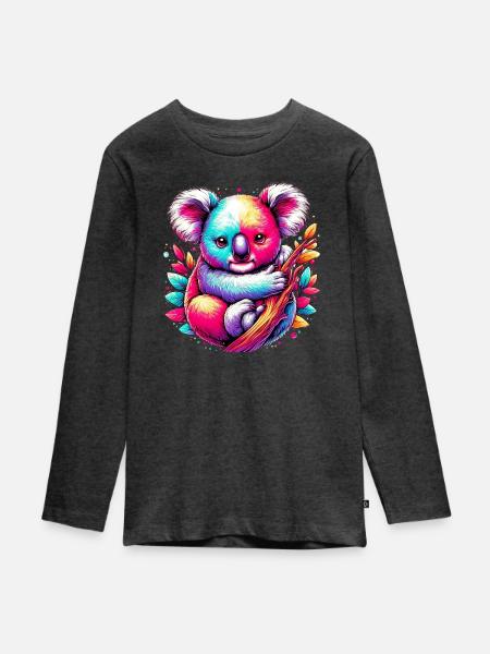 Koala - Teenager Premium Bio Langarmshirt - Anthrazit meliert