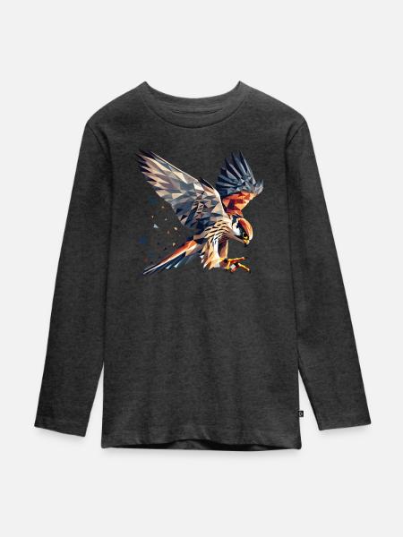 Falke Greifvogel Polygon Stil - Teenager Premium Bio Langarmshirt - Anthrazit meliert