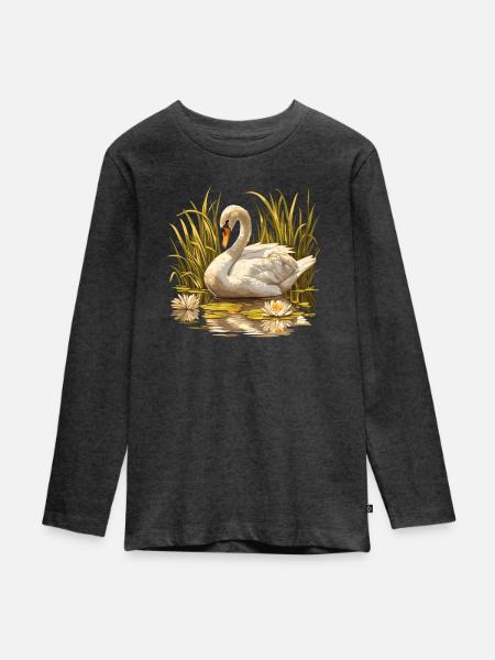 Schwäne Schwan - Teenager Premium Bio Langarmshirt - Anthrazit meliert