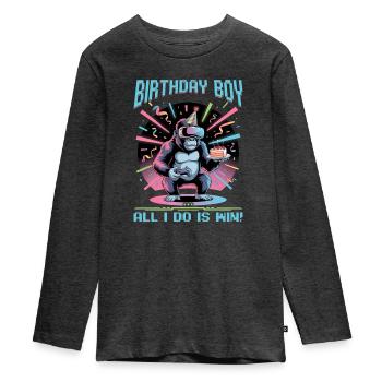 Birthday Gamer VR - Teenager Premium Organic Long Sleeve Shirt - heather anthracite - Front - AI Model Kid Female (0cm)