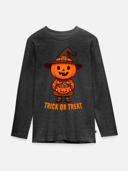 Süßes oder Saures, Halloween - Teenager Premium Bio Langarmshirt - Anthrazit meliert