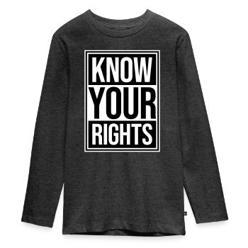 Know Your Rights Aktivismus Gerechtigkeit Freiheit - Teenager Premium Bio Langarmshirt - Anthrazit meliert - Vorne - AI Model Kid Female (0cm)