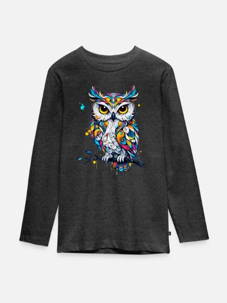 Eule - Teenager Premium Bio Langarmshirt - Anthrazit meliert