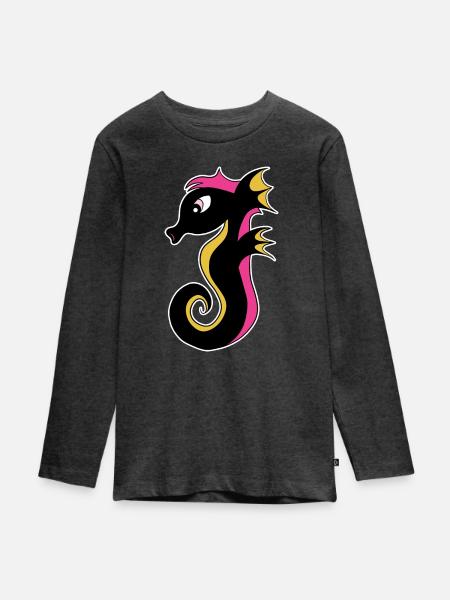 Blühendes Neon-Seepferdchen - Teenager Premium Bio Langarmshirt - Anthrazit meliert