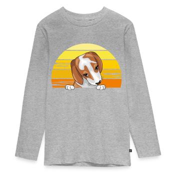 Spähender Beagle-Welpe - Teenager Premium Bio Langarmshirt - Grau meliert - Vorne