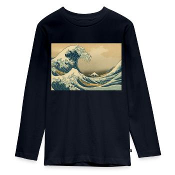 Welle - Teenager Premium Bio Langarmshirt - Navy - Vorne - AI Model Kid Female (0cm)