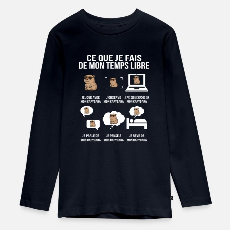 Ce que je fais de mon temps libre Capybara addic - T-shirt manches longues Premium Ado - bleu marine