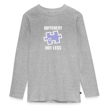 DIFFERENT - NOT LESS! autism - Teenager Premium Organic Long Sleeve Shirt - heather grey - Front