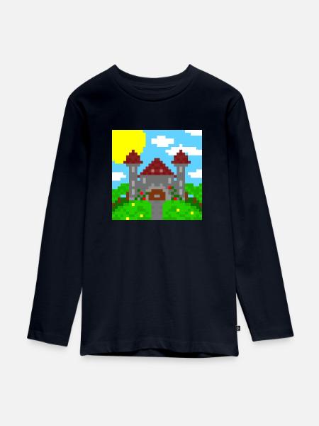 Kleines friedliches Pixelschloss. - Teenager Premium Bio Langarmshirt - Navy