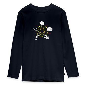 Schere Stein Papier Echse Spock - Teenager Premium Bio Langarmshirt - Navy - Vorne - AI Model Kid Female (0cm)