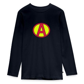Super, Superheld, Superheldin, Hero, A - Teenager Premium Bio Langarmshirt - Navy - Vorne - AI Model Kid Female (0cm)
