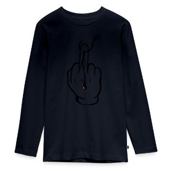 Pour une vraie paix et tranquillité au bord de l’eau ! - Chemise de pêcheur ! - T-shirt manches longues Premium Ado - bleu marine - Devant - AI Model Kid Female (0cm)