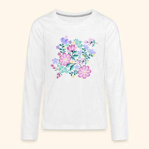 Różowe i fioletowe KWIATY - Koszulka Premium z długim rękawem dla nastolatków