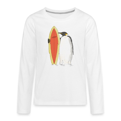 Pingwin z deską surfingową - Koszulka Premium z długim rękawem dla nastolatków