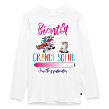 bientôt grande soeur licorne - T-shirt manches longues Premium Ado - blanc - Devant - AI Model Kid Female (0cm)