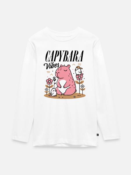 Entspanntes Capybara mit Freunden - Teenager Premium Bio Langarmshirt - Weiß