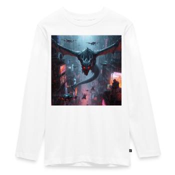 Cyber kite flight over neon metropolis - Teenager Premium Organic Long Sleeve Shirt - white - Front - AI Model Kid Female (0cm)