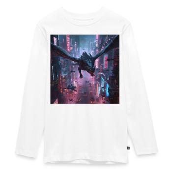 Neon kite over neon city - Teenager Premium Organic Long Sleeve Shirt - white - Front - AI Model Kid Female (0cm)