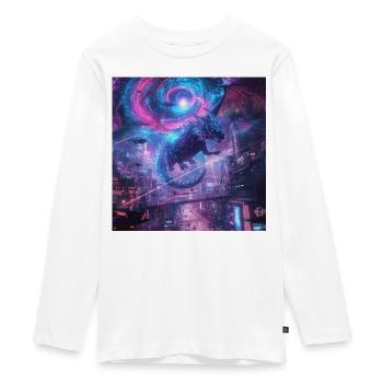Neon dragon over megacity - Teenager Premium Organic Long Sleeve Shirt - white - Front - AI Model Kid Female (0cm)