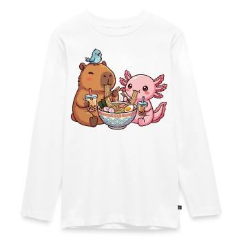 Kawaii Capybara Axolotl Ramen Bubble Tea - Teenager Premium Bio Langarmshirt - Weiß - Vorne - AI Model Kid Female (0cm)