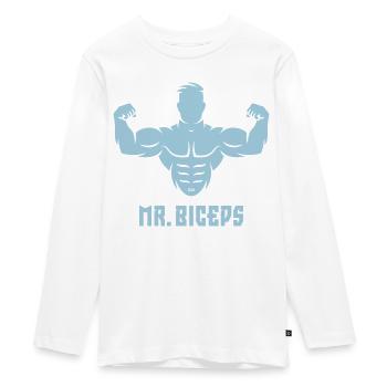 Mr. Biceps (Bodybulding / Funny / Muscles) - Teenager Premium Organic Long Sleeve Shirt - white - Front - AI Model Kid Female (0cm)