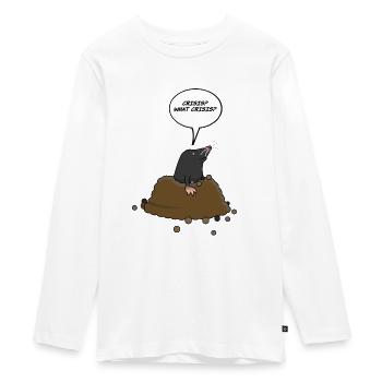 mask: the cute mole asks "Crisis? what crisis?" - Teenager Premium Bio Langarmshirt - Weiß - Vorne - AI Model Kid Female (0cm)
