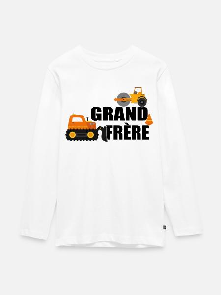 grand frère grand frère chantier pelle - T-shirt manches longues Premium Ado - blanc