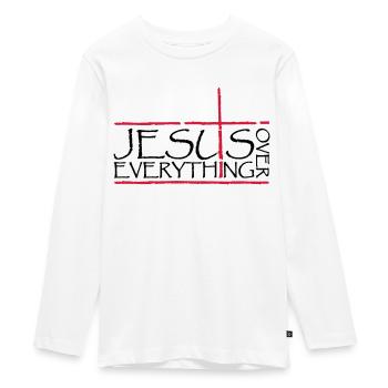 Jesus Over Everything - Teenager Premium Organic Long Sleeve Shirt - white - Front - AI Model Kid Female (0cm)