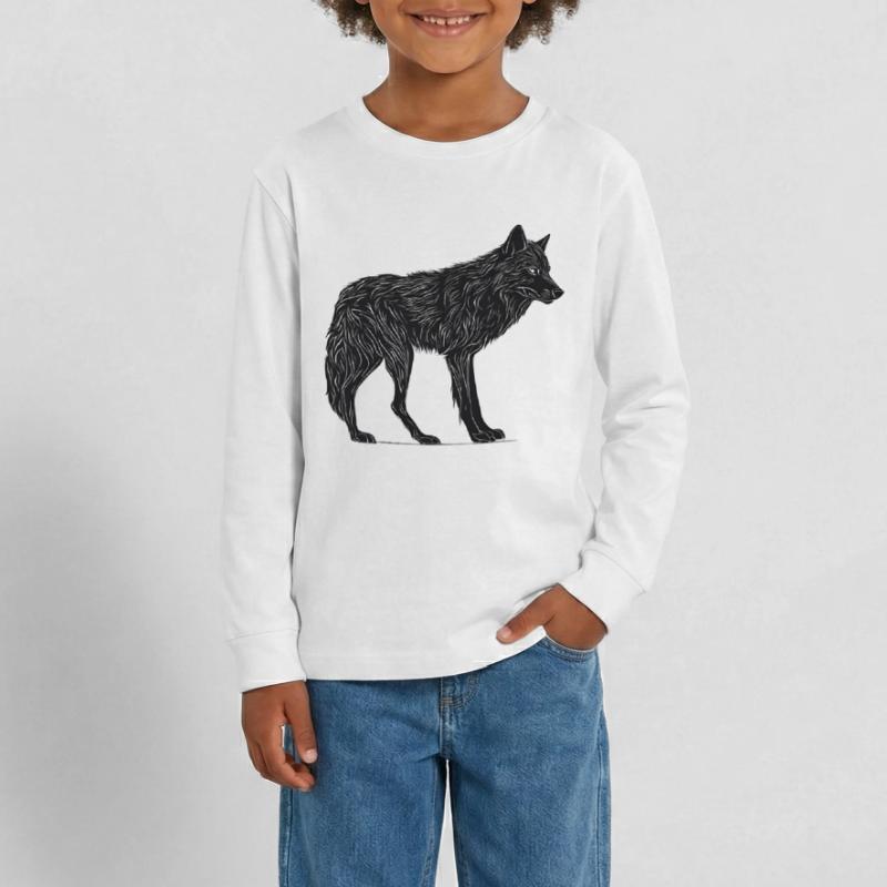 Wilder Wolf - Schwarzer Wolf T-Shirt oder Pullover Teenager Premium Bio Langarmshirt